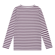 BIRKHOLM Stribet Rib Bluse Perfekt Hvid & Støvet Lilla